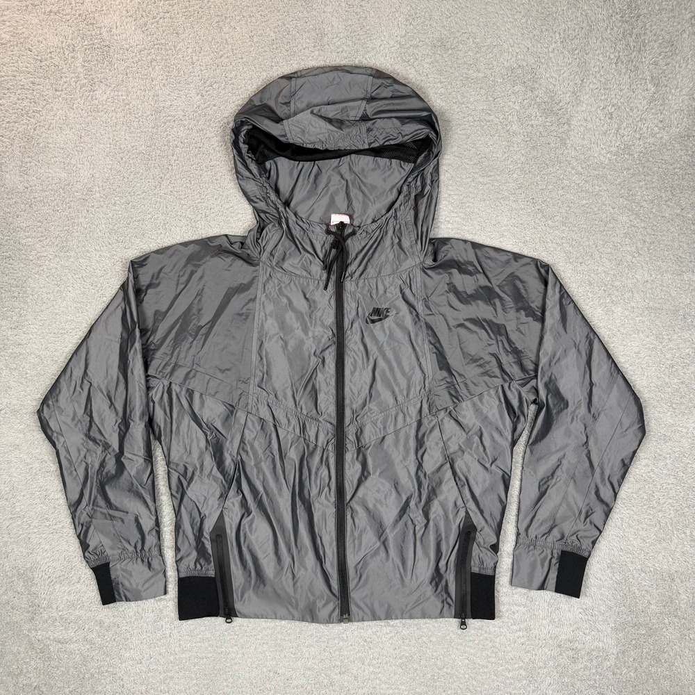 Nike Womens Windrunner Hooded Windbreaker Jacket‎ Grey Metallic Full Zip Medium